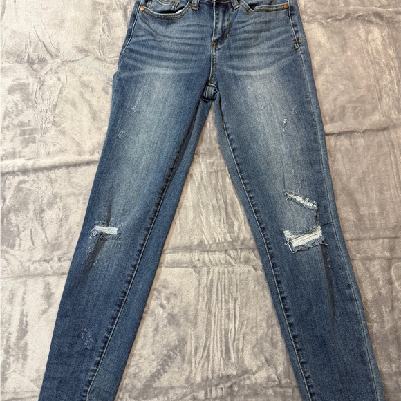 Judy Blue Denim - JUDY BLUE Relaxed Fit Mid Rise Distressed Jeans‎ Sz 25 Dark Blue JB8271 DK